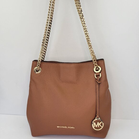 Michael Kors Camel Tan Leather Shoulder Bag With Gold Chain Straps - Picture 1 of 15